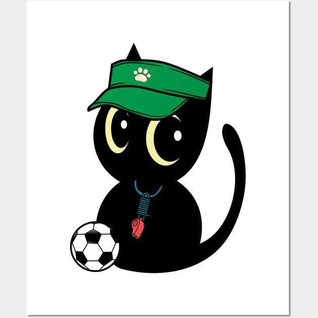 Cute Black Cat Playing Soccer Wall Art by Pet Station